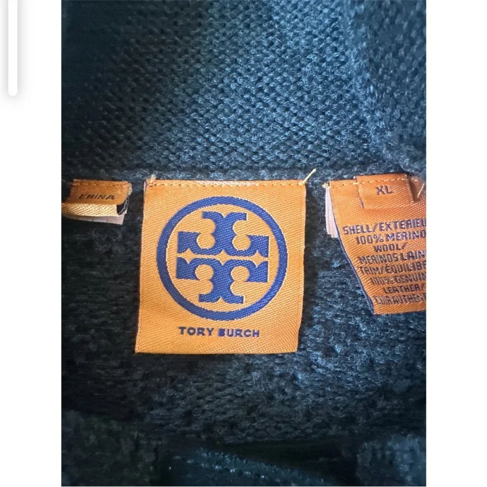 Tory Burch Gray and Black Cardigan Sweater coat luxury trim waffle wool stretch - Picture 5 of 6